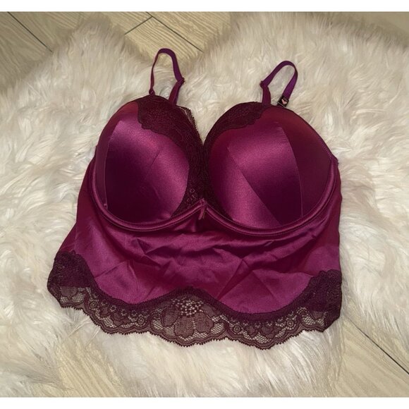 Victoria's Secret Other - Victorias Secret Bombshell Plunge Bra Longline Add 2 Cups Satin Lace UW 32D New